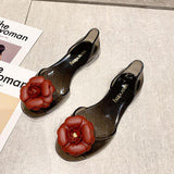 Summer Beach Shoes Fat Transparent Candy Color Flower Sandals