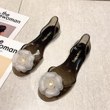 Summer Beach Shoes Fat Transparent Candy Color Flower Sandals