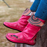 Women's Leather Embroidery Lace-up Boots