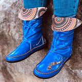 Women's Leather Embroidery Lace-up Boots