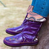 Women's Leather Embroidery Lace-up Boots