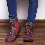 Women's Retro Printed Zipper Bandage Boots