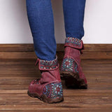 Women's Retro Printed Zipper Bandage Boots