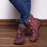 Women's Retro Printed Zipper Bandage Boots