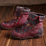 Women's Retro Printed Zipper Bandage Boots