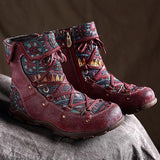 Women's Retro Printed Zipper Bandage Boots
