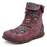 Women's Retro Printed Zipper Bandage Boots