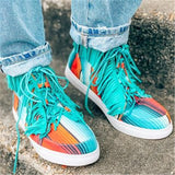 Women's Printed Tassel Canvas High-top Boots Sneakers