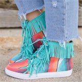Women's Printed Tassel Canvas High-top Boots Sneakers