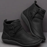 Casual Braided Strap Leather PU Flat Heel Boots