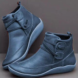 Casual Braided Strap Leather PU Flat Heel Boots