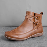 Casual Braided Strap Leather PU Flat Heel Boots