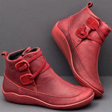 Casual Braided Strap Leather PU Flat Heel Boots