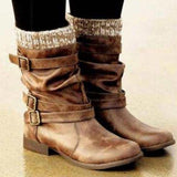 Women's Mid-Calf Knitted Buckle Martin Boots