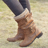 Women's Mid-Calf Knitted Buckle Martin Boots