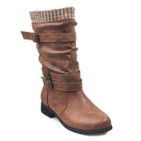Women's Mid-Calf Knitted Buckle Martin Boots