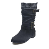 Women's Mid-Calf Knitted Buckle Martin Boots
