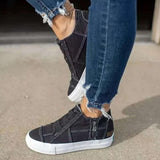 Women's Elastic Slid-on Canvas High-top Flat Sneaker