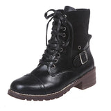 Women's Leather Round Toe Martin Boots with Buckle