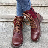 Women's Leather Round Toe Martin Boots with Buckle