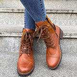 Women's Leather Round Toe Martin Boots with Buckle