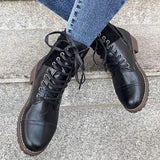 Women's Leather Round Toe Martin Boots with Buckle