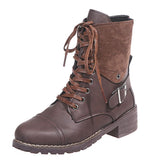 Women's Leather Round Toe Martin Boots with Buckle