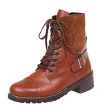 Women's Leather Round Toe Martin Boots with Buckle