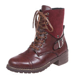 Women's Leather Round Toe Martin Boots with Buckle