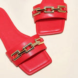 Women's Flat Sandals With Gold Chain Decoration