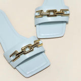 Women's Flat Sandals With Gold Chain Decoration