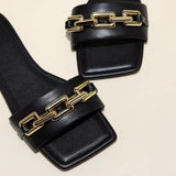 Women's Flat Sandals With Gold Chain Decoration