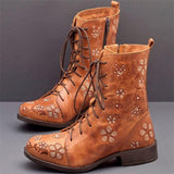 Retro Flowers Embroidered Leather Boots