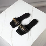 Women's Flat Sandals With Gold Chain Decoration