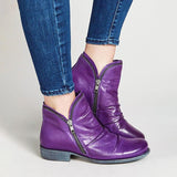 Women's Trendy Vintage Leather Booties Ankle Boots With Zipper