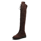 Women's Lace-up Over The Knee Boots Fabric Low Heel Boots