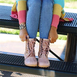 Women's Bling Rain Boots Round Toe Lace Up Boots
