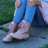 Women's Bling Rain Boots Round Toe Lace Up Boots