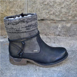 Side Zipper Leather Round Toe Warm Boots