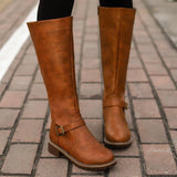 Women's Solid Color Zipper High Calf Low Heel Martin Boots