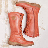 Retro Solid Color Side Zipper Round Toe High Knee Boots