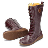Retro Solid Color Side Zipper Round Toe High Knee Boots