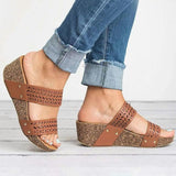 Hollow Cut Wedge Slippers Sandals