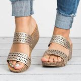 Hollow Cut Wedge Slippers Sandals