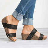 Hollow Cut Wedge Slippers Sandals
