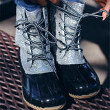 Women's Bling Rain Boots Round Toe Lace Up Boots