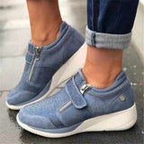 Breathable Zipper Flat Heel Women Sneakers