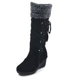 Women's Solid Color Tassel Wedge Boots