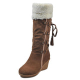 Women's Solid Color Tassel Wedge Boots