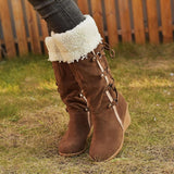 Women's Solid Color Tassel Wedge Boots